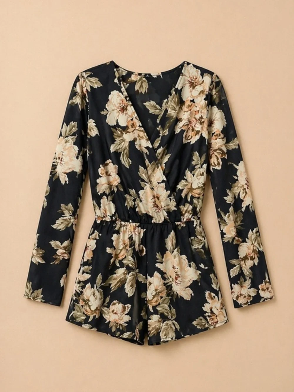 Lulus Floral Romper Size S – Like New Black Long Sleeve
